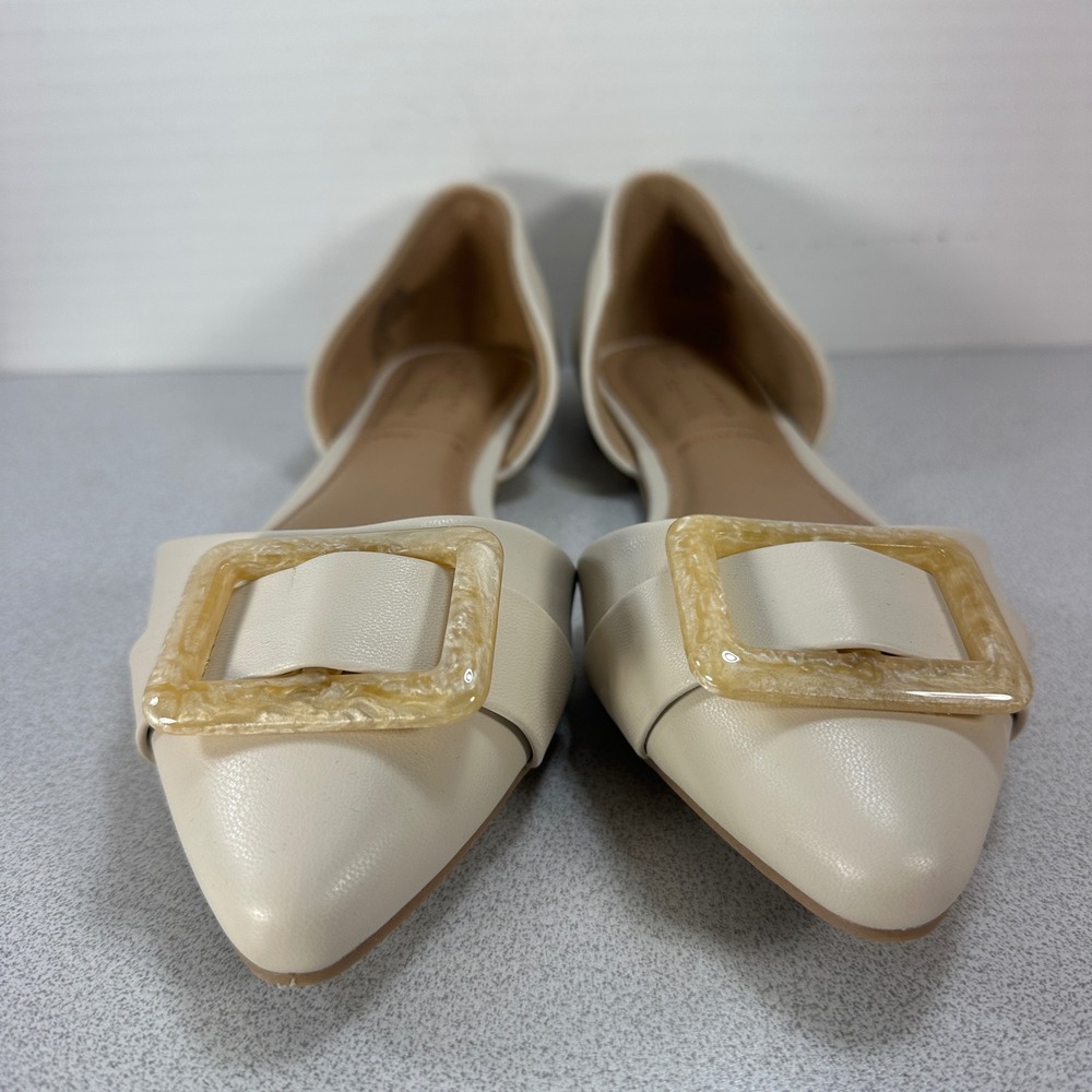 LC Lauren Conrad Cream Pointed Toe D'Orsay Flats with Buckle - Picture 3 of 10